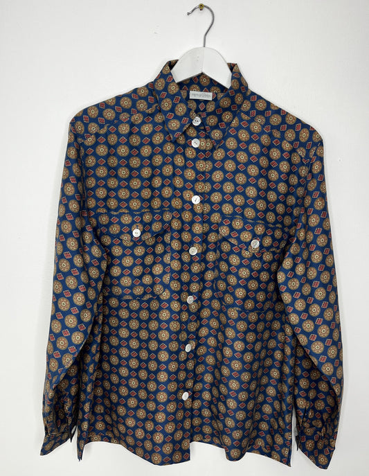 Patterned Silk Blue Shirt