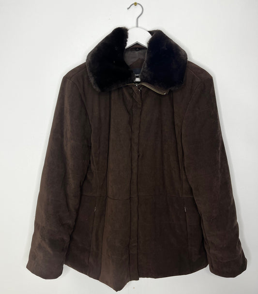 Faux Fur Collar Brown Coat