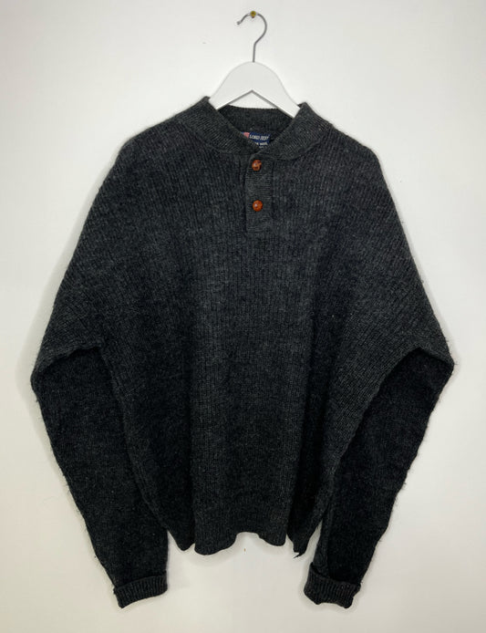 Dark Grey Wool Quarter Button Jumper