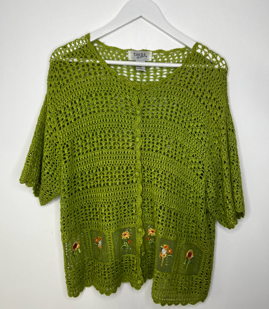 Lime Crochet Bottom Detail Cardigan