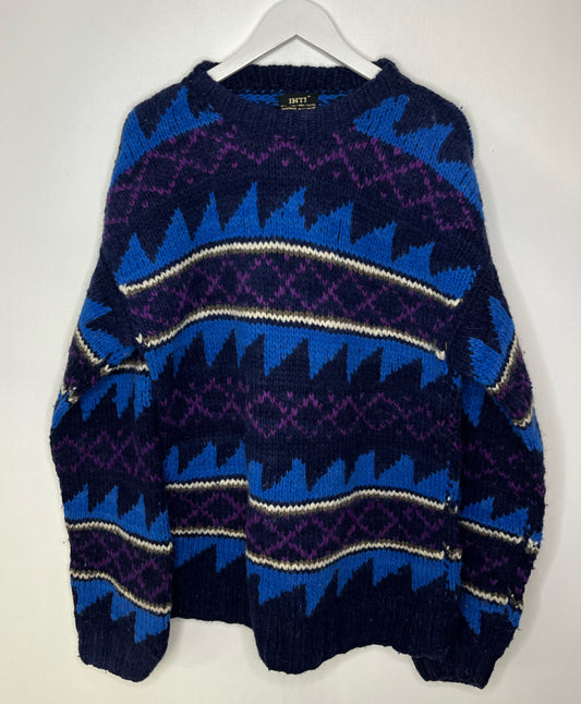 Blue Purple Patterned Vintage Jumper