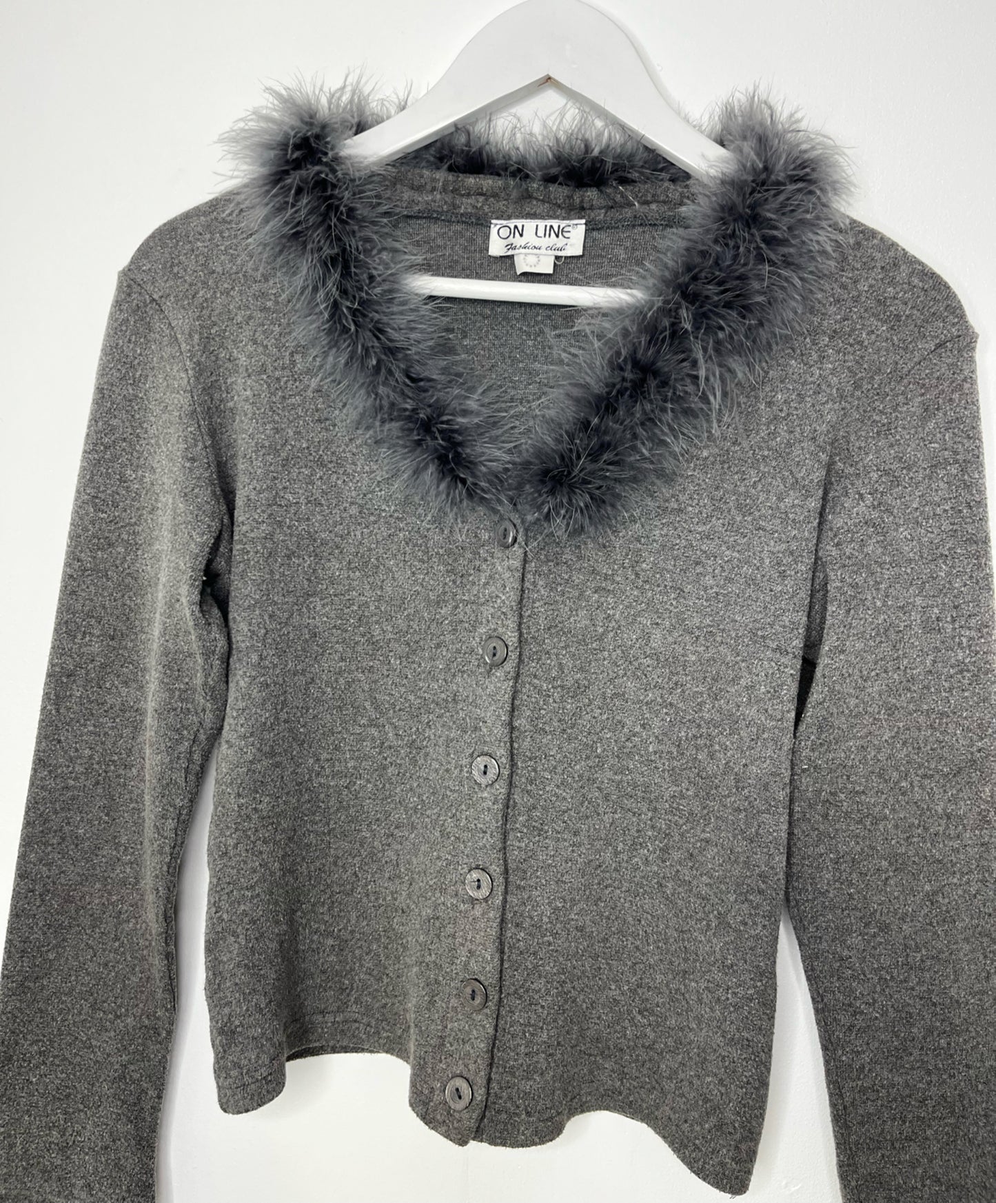 Fluffy Trim Grey Cardigan