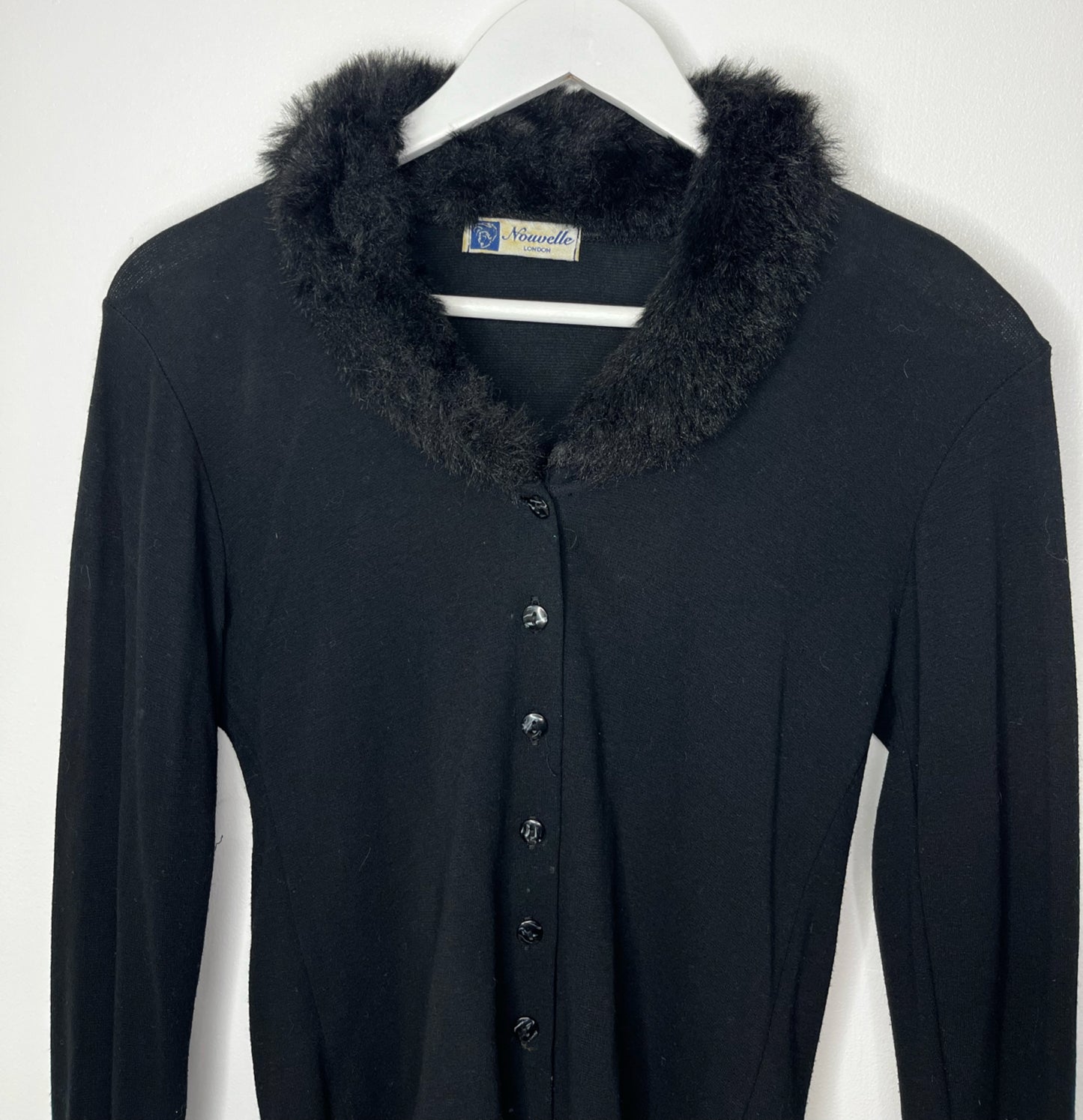 Faux Fur Trim Black Cardigan