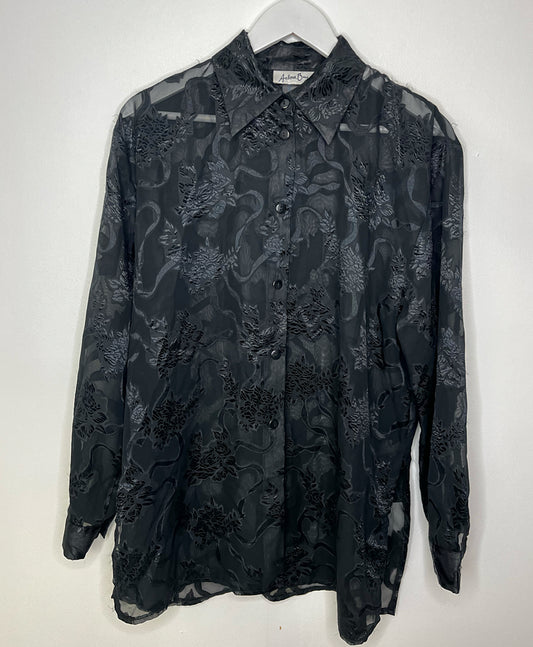 Semi Sheer Black Patterned Shirt