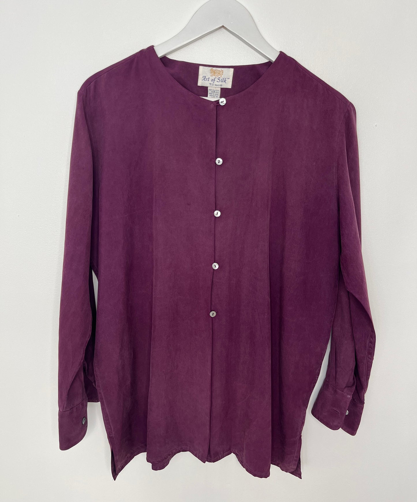 Collarless Silk Plum Shirt