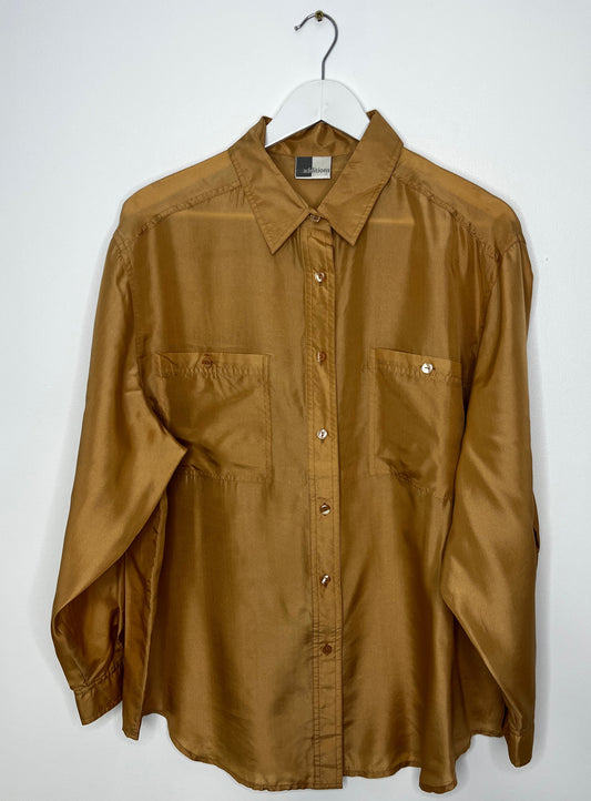 Long Sleeve Silk Gold Shirt