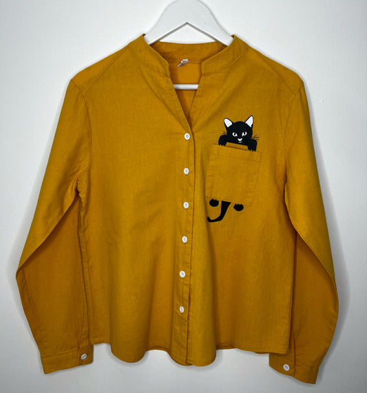 Yellow Collarless Cat Shirt