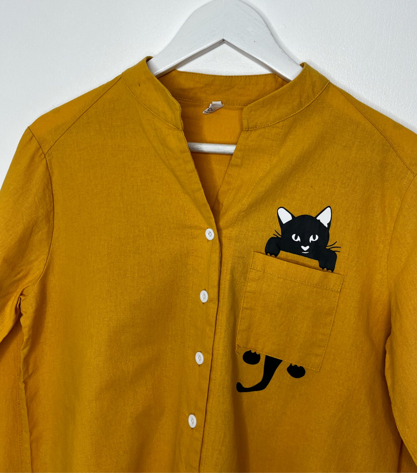 Yellow Collarless Cat Shirt