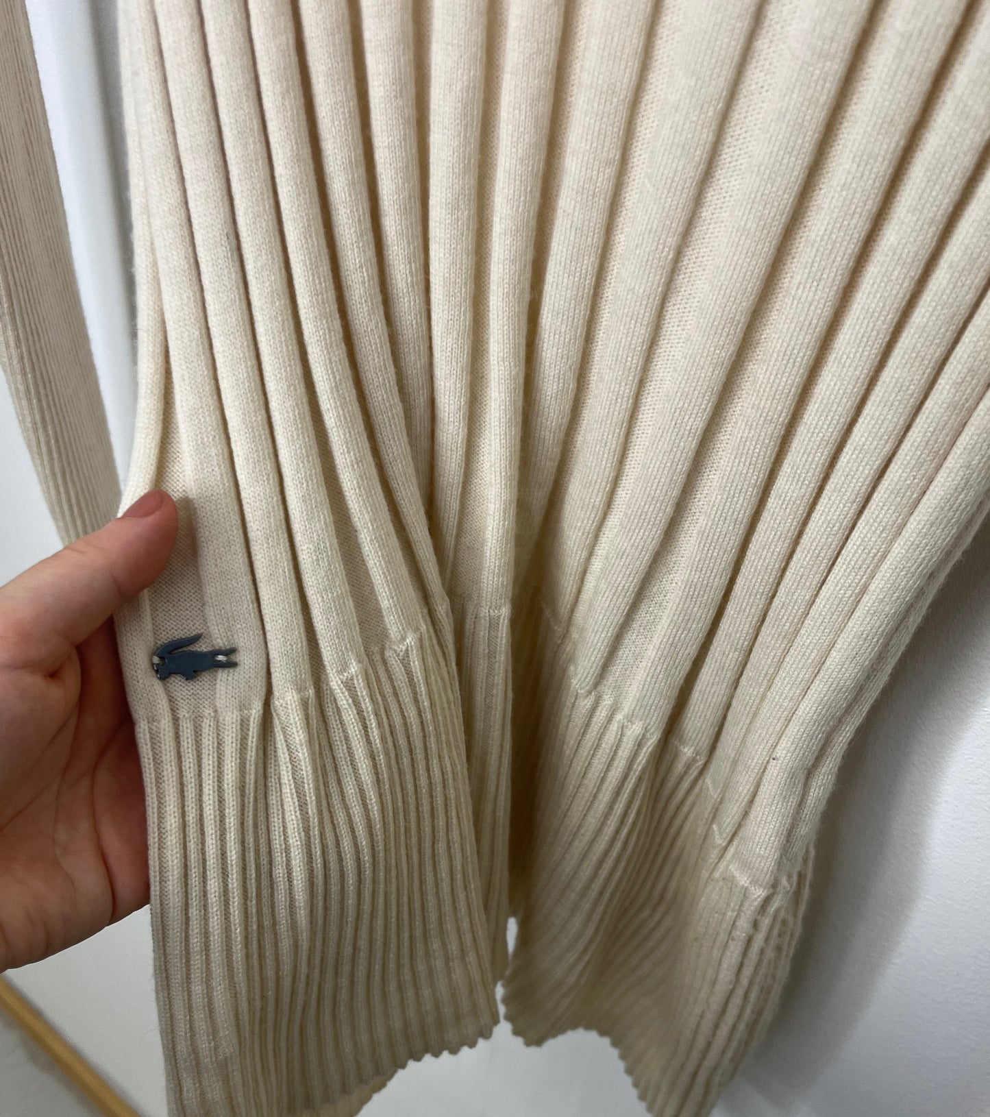 Cream Ribbed Lacoste Roll Neck