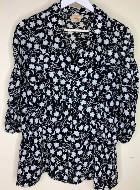 Ruffle Sleeve Black Flower Blouse